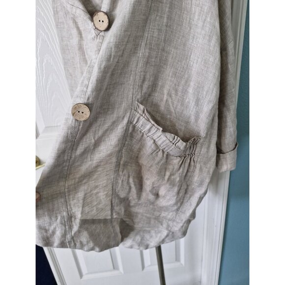 Yuvita Large 100% Linen Lagenlook Tunic Beige/Natural Hoodie Pockets Sz M/Lg - Picture 5 of 10